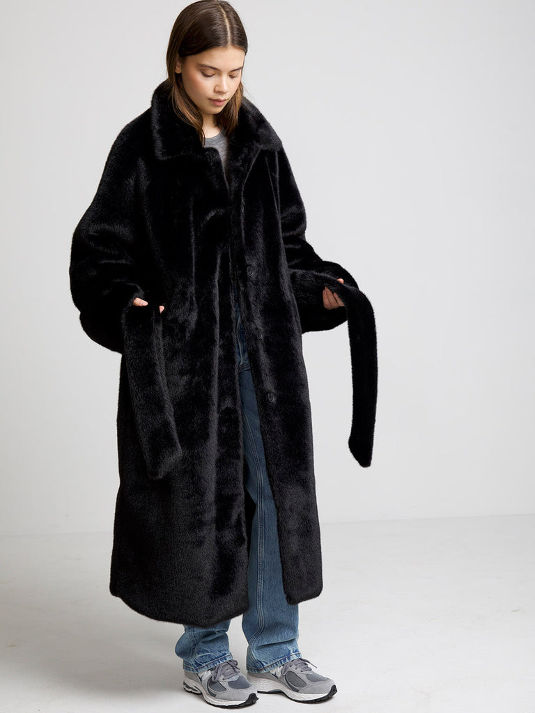 Faux fur coat black with hood online