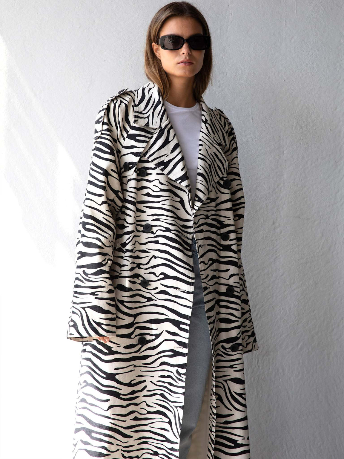 KIRA LINEN COAT -  ZEBRA