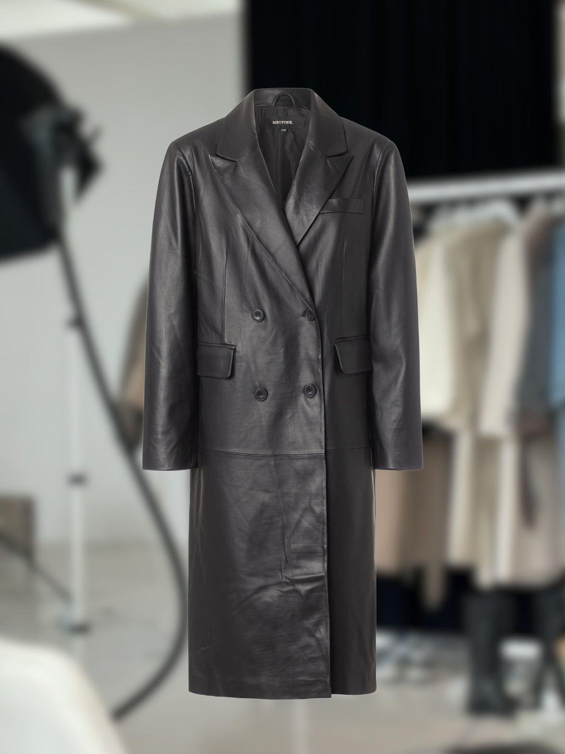 NOEL LEATHER COAT - BLACK