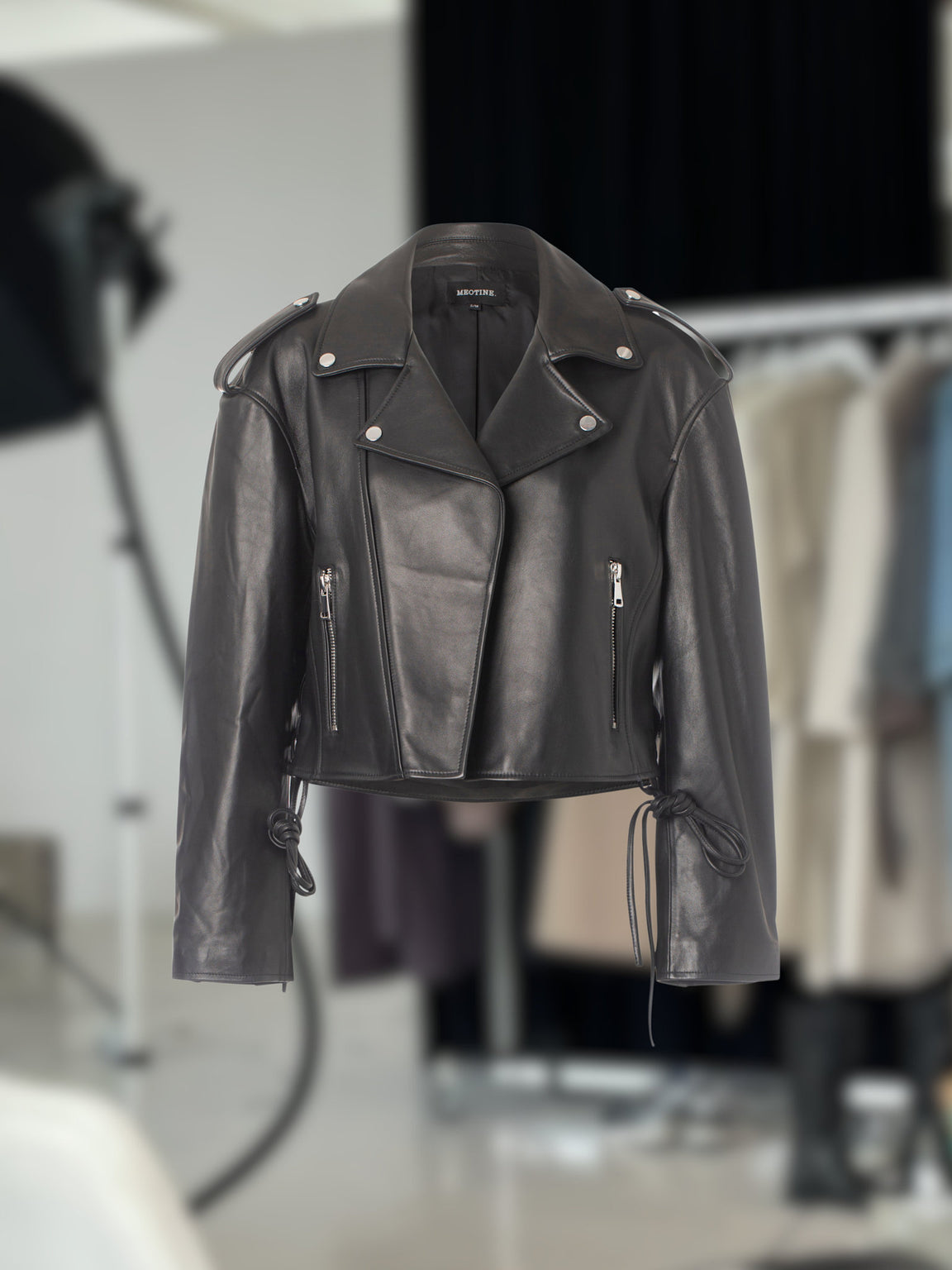 ROSE CROPPED BIKER JACKET - BLACK