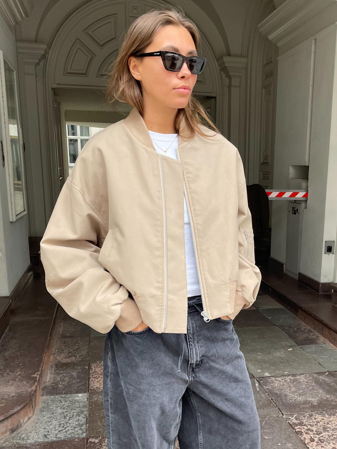 KIAN CANVAS BOMBER JACKET - BEIGE