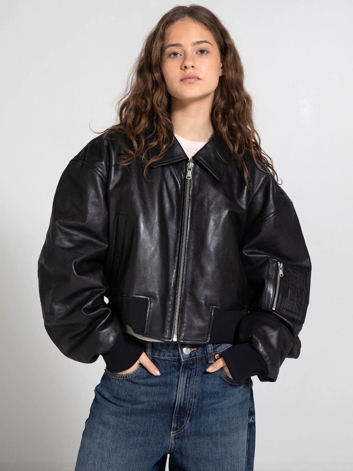 BONNIE LEATHER BOMBER - BLACK