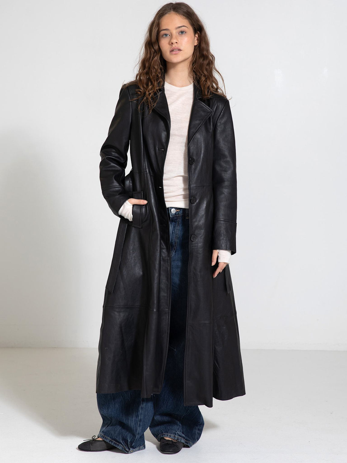 DREW LEATHER COAT - BLACK