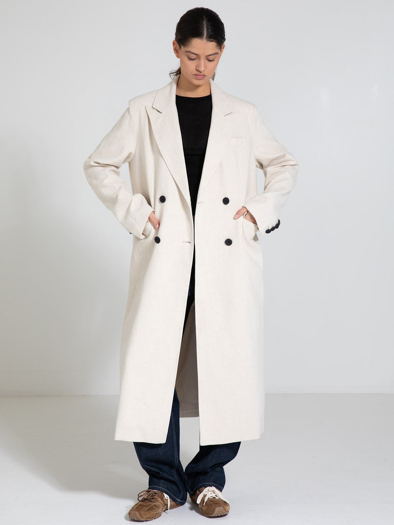 HARVEY LINEN COAT - CREME