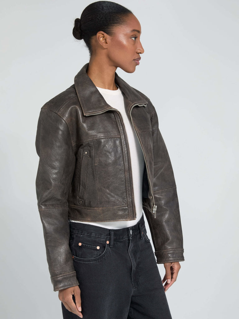 LYLE LEATHER JACKET - BROWN