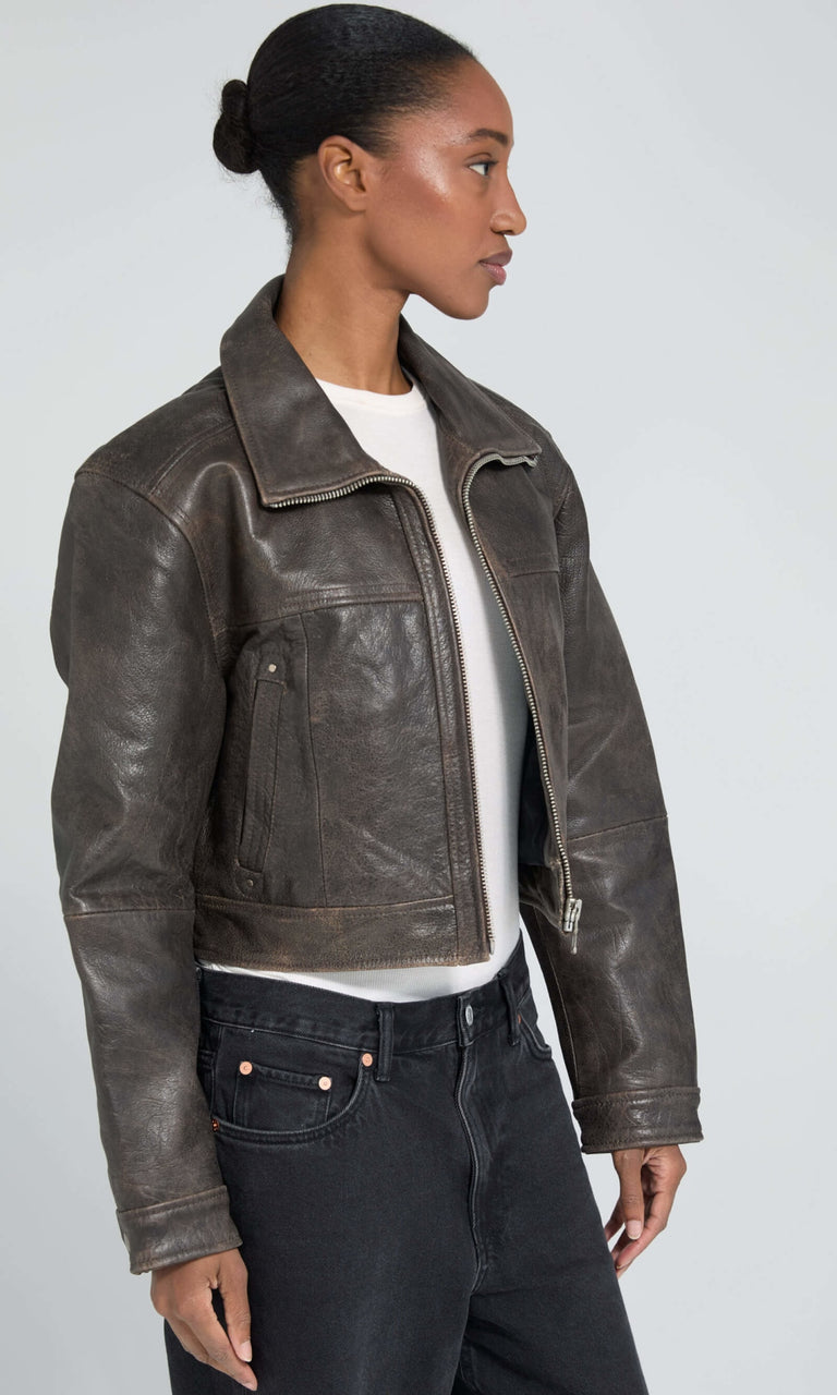 LYLE LEATHER JACKET - BROWN
