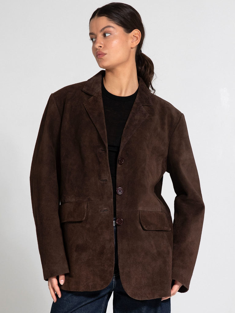 RACHEL SUEDE BLAZER - BROWN