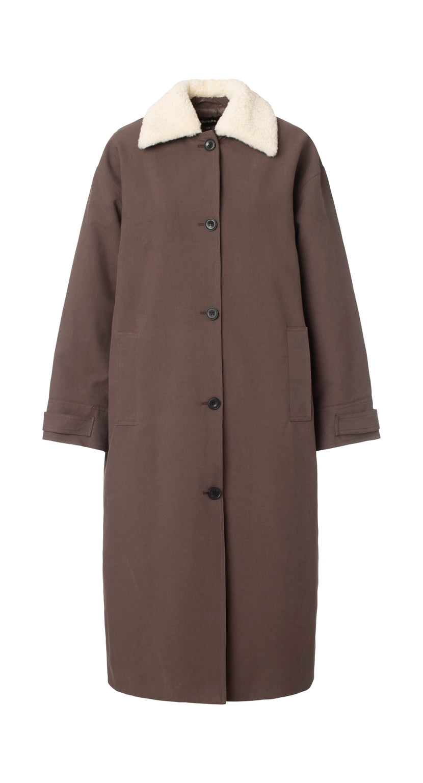 RITA PADDED CANVAS COAT - DARK BROWN