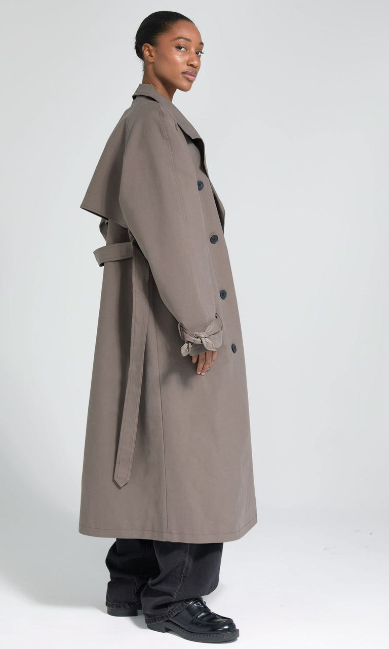 BETTY CANVAS COAT - GREY BROWN