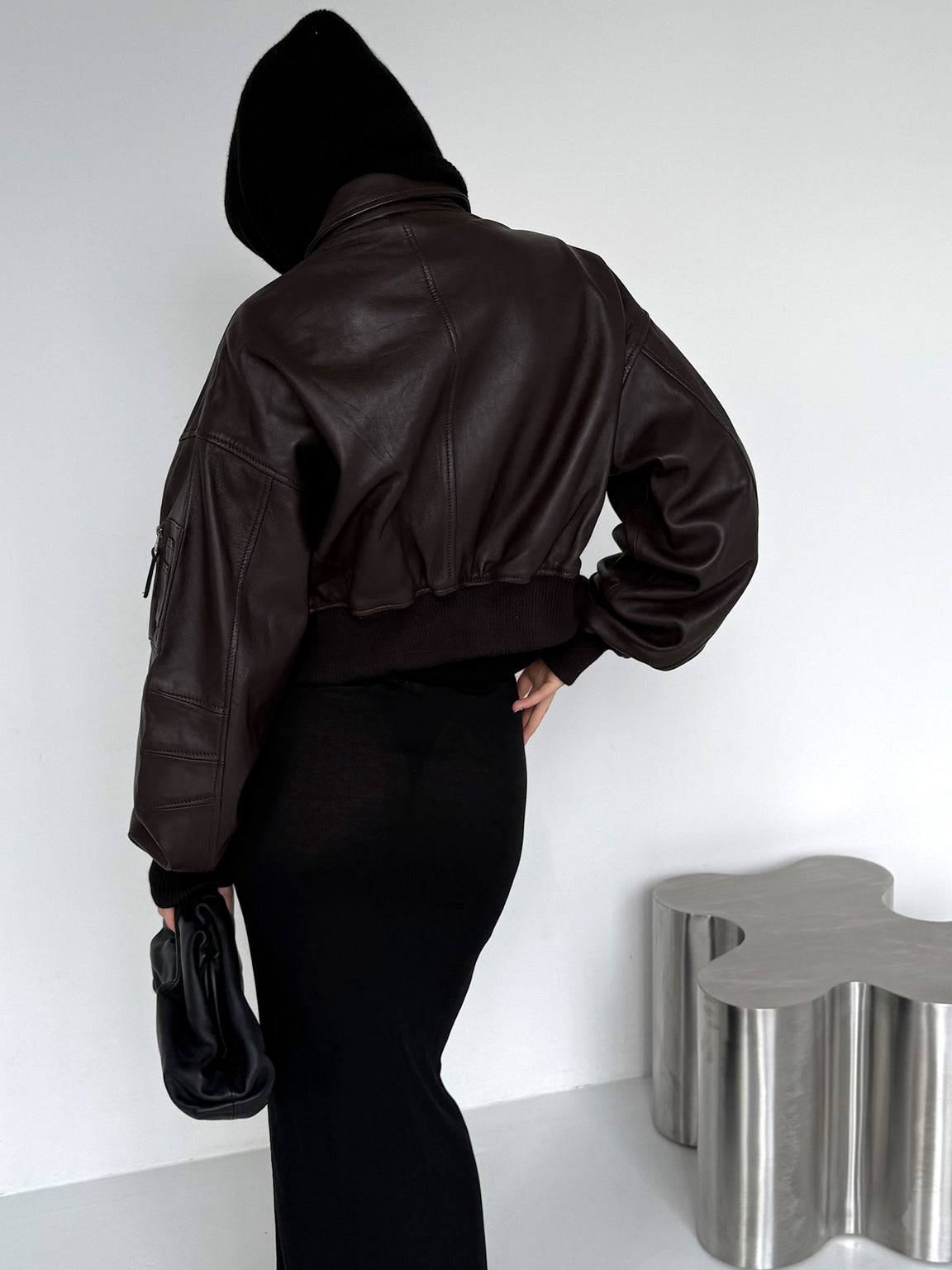 BONNIE LEATHER BOMBER - BROWN