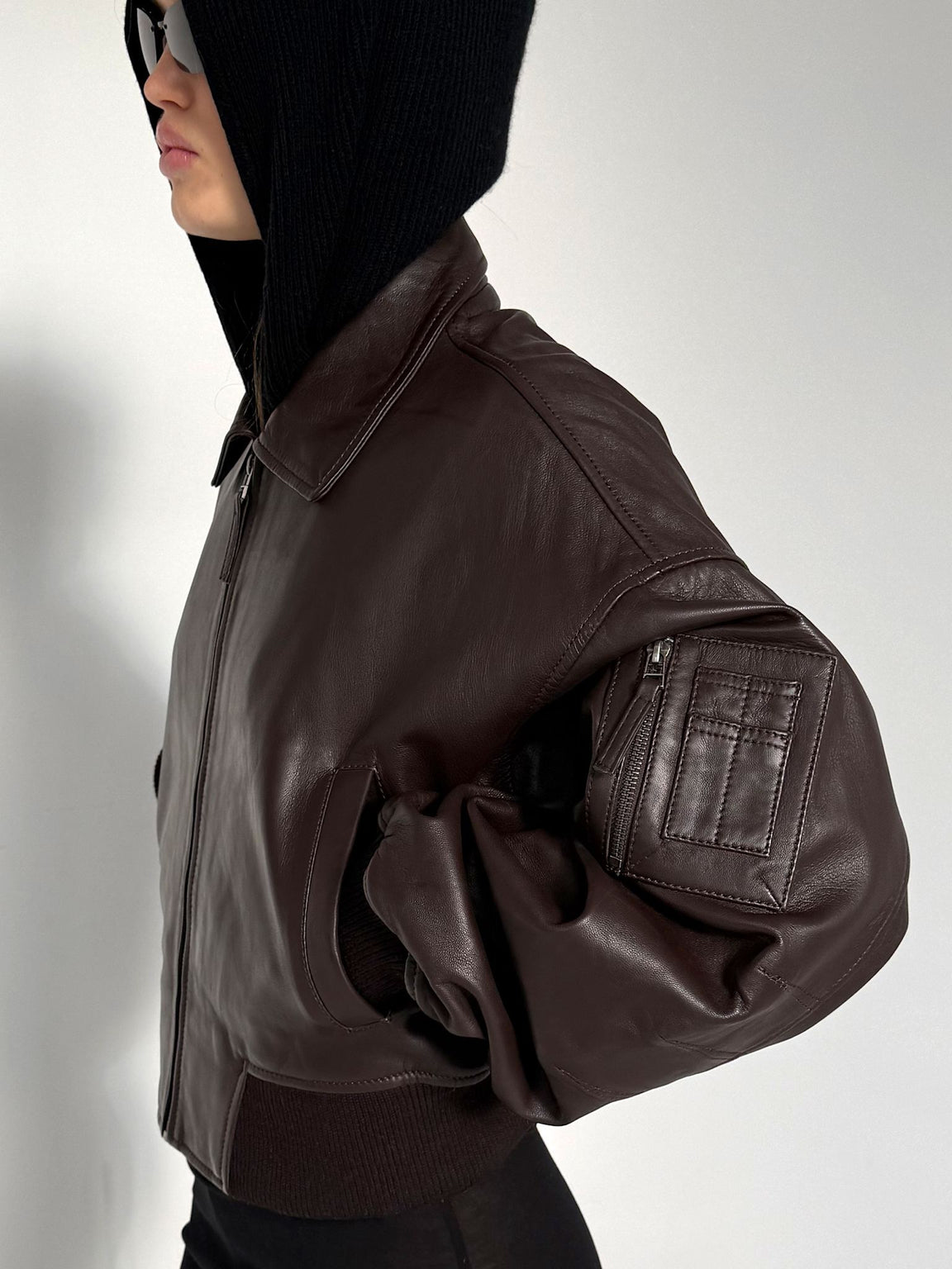 BONNIE LEATHER BOMBER - BROWN