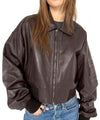 BONNIE LEATHER BOMBER - BROWN