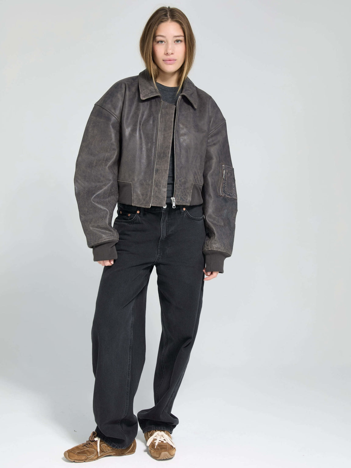 BONNIE CROPPED BOMBER - BROWN