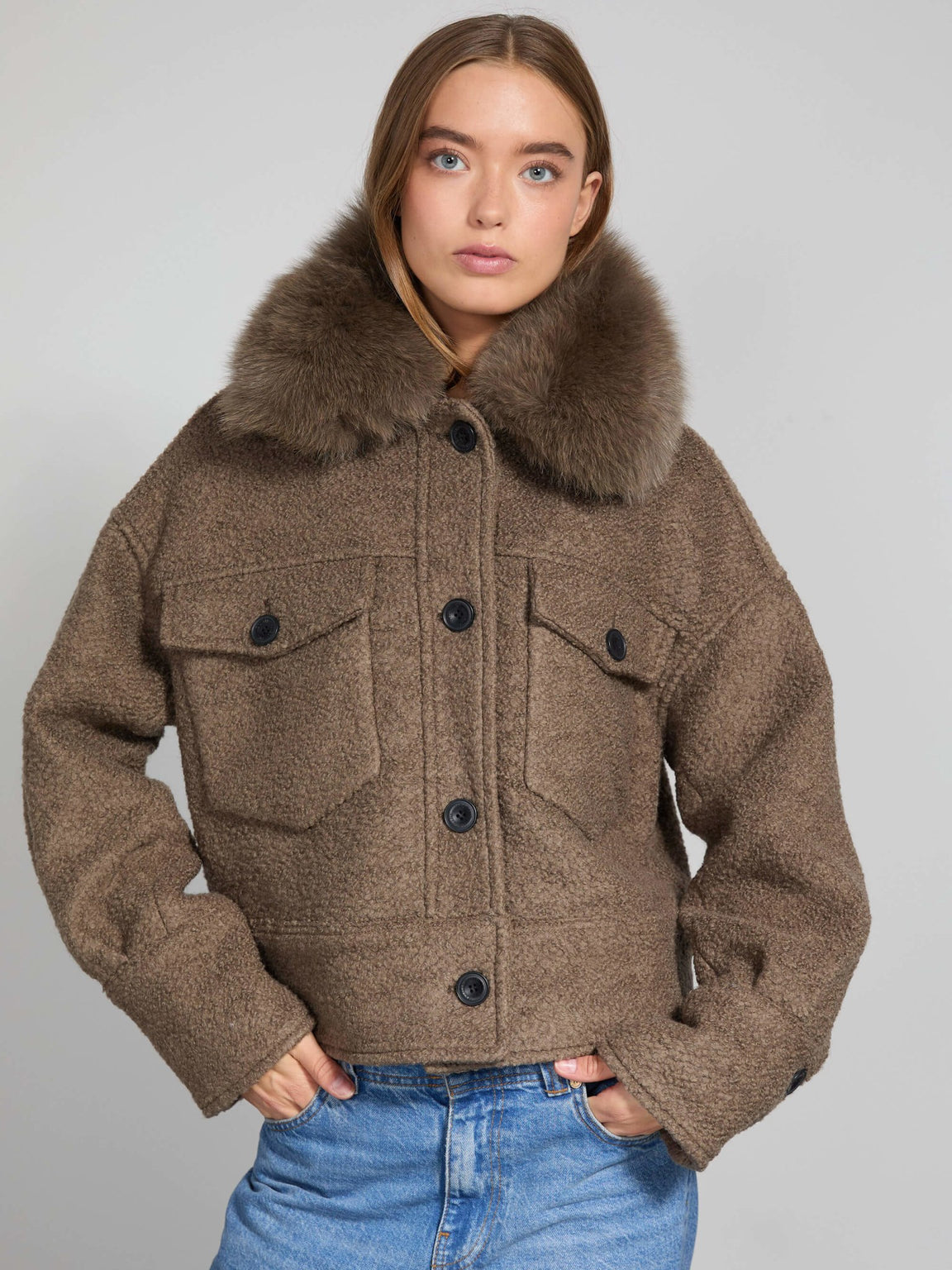 CHARLIE JACKET WOOL BOUCLE GREY BROWN