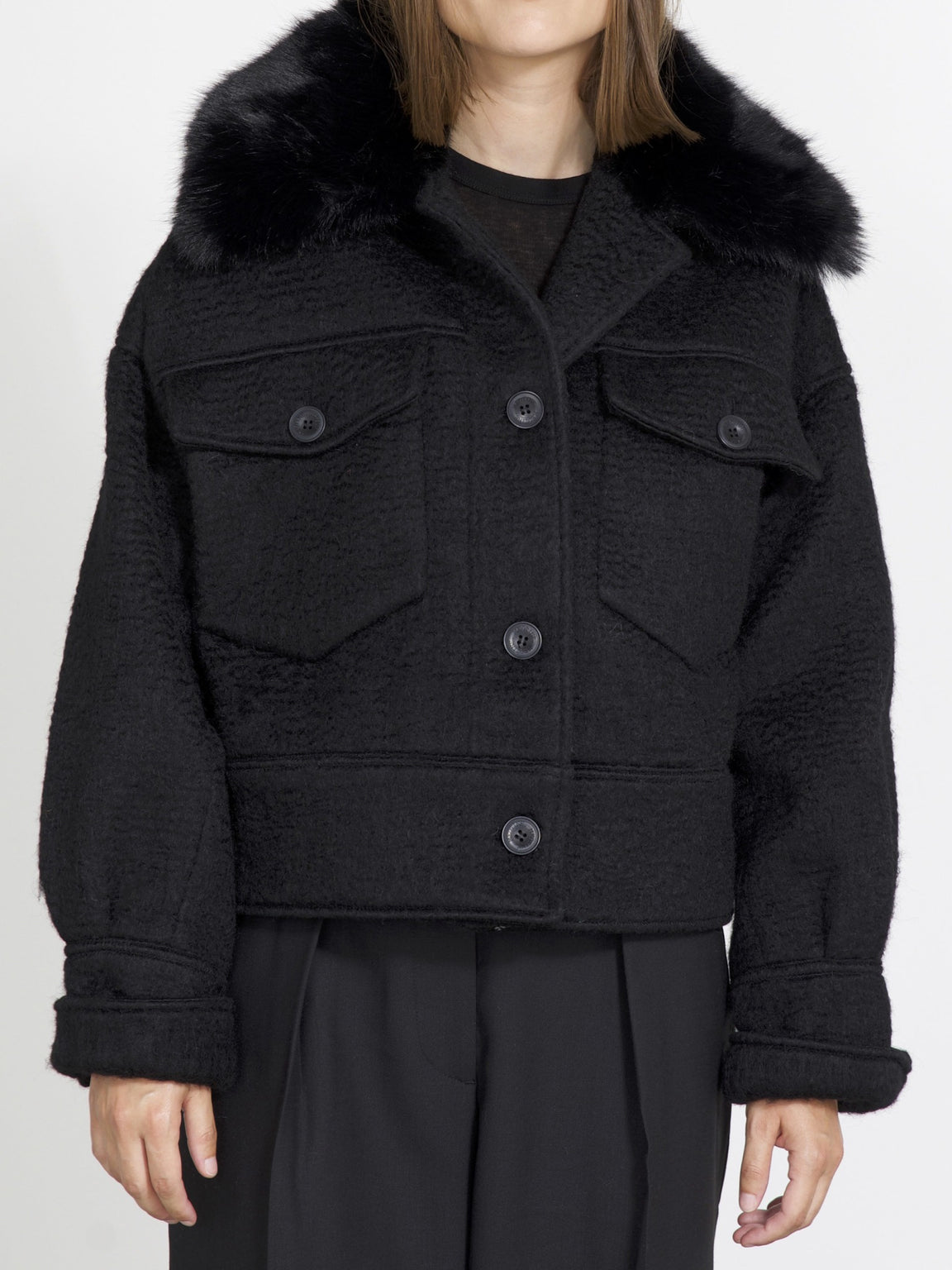CHARLIE JACKET MOHAIR FAUX FUR - BLACK