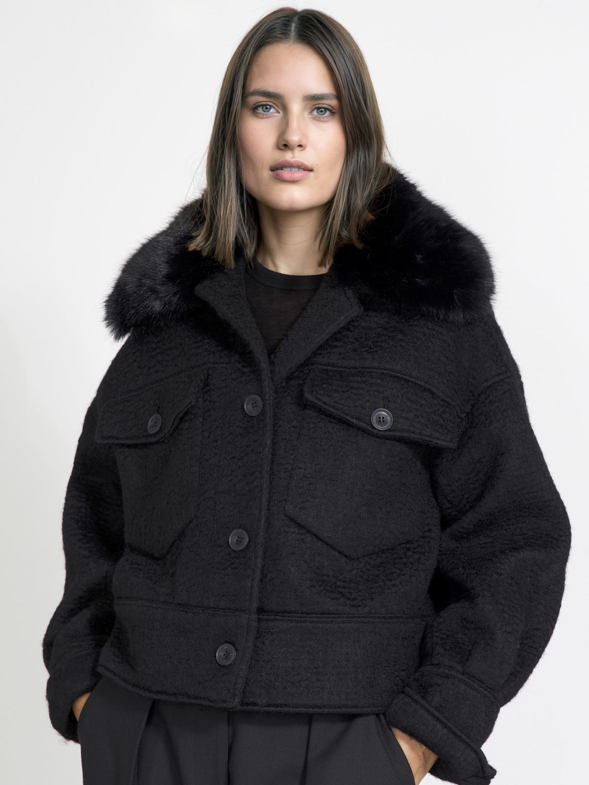 CHARLIE JACKET MOHAIR FAUX FUR - BLACK