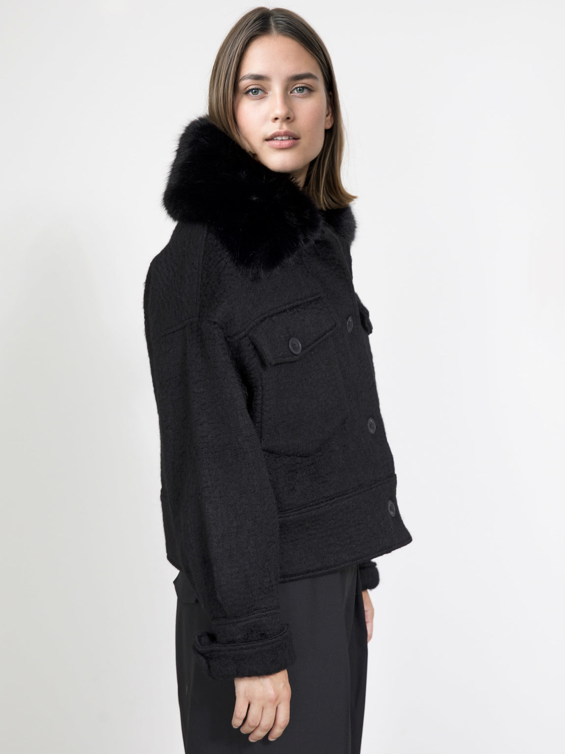 CHARLIE JACKET MOHAIR FAUX FUR - BLACK
