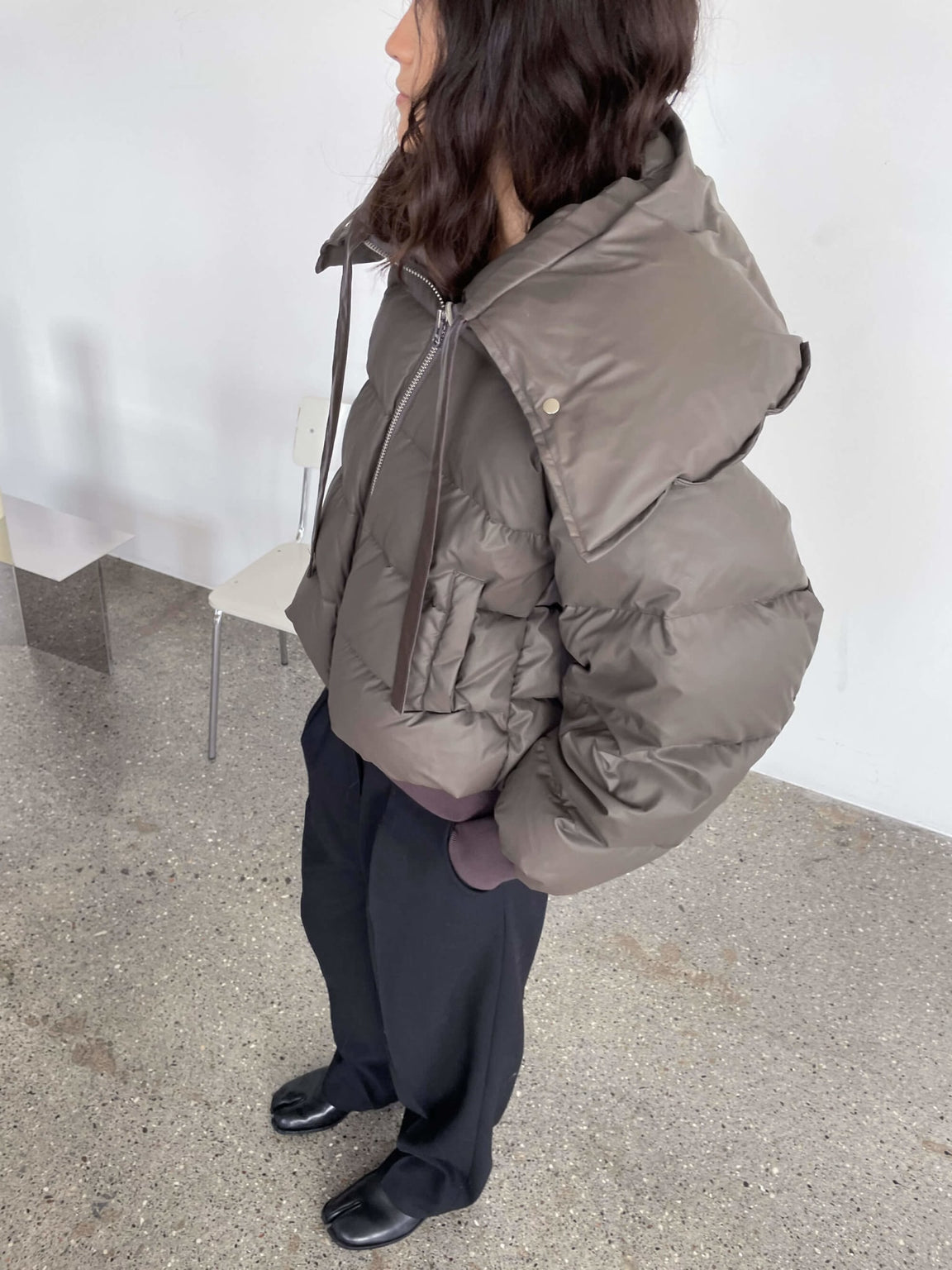 Grey cropped puffer coat best sale