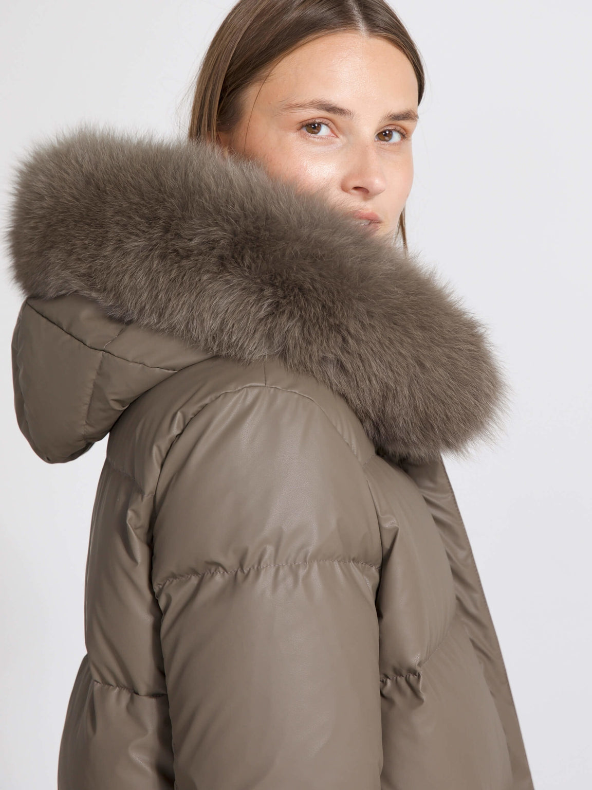 ALVA PUFFER COAT - GREY/BROWN