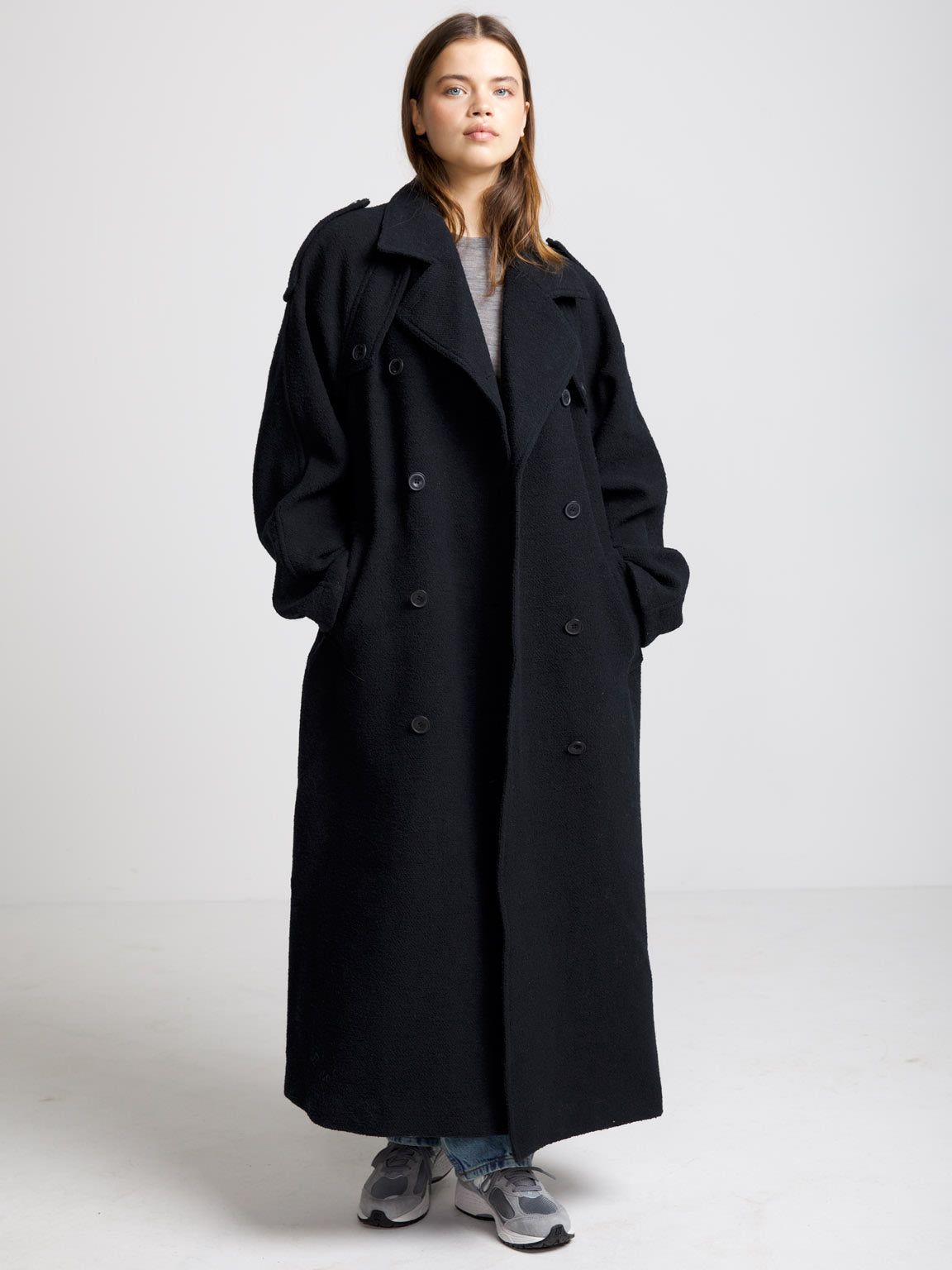 Black maxi trench coat online