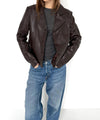 DREW LEATHER JACKET - BROWN