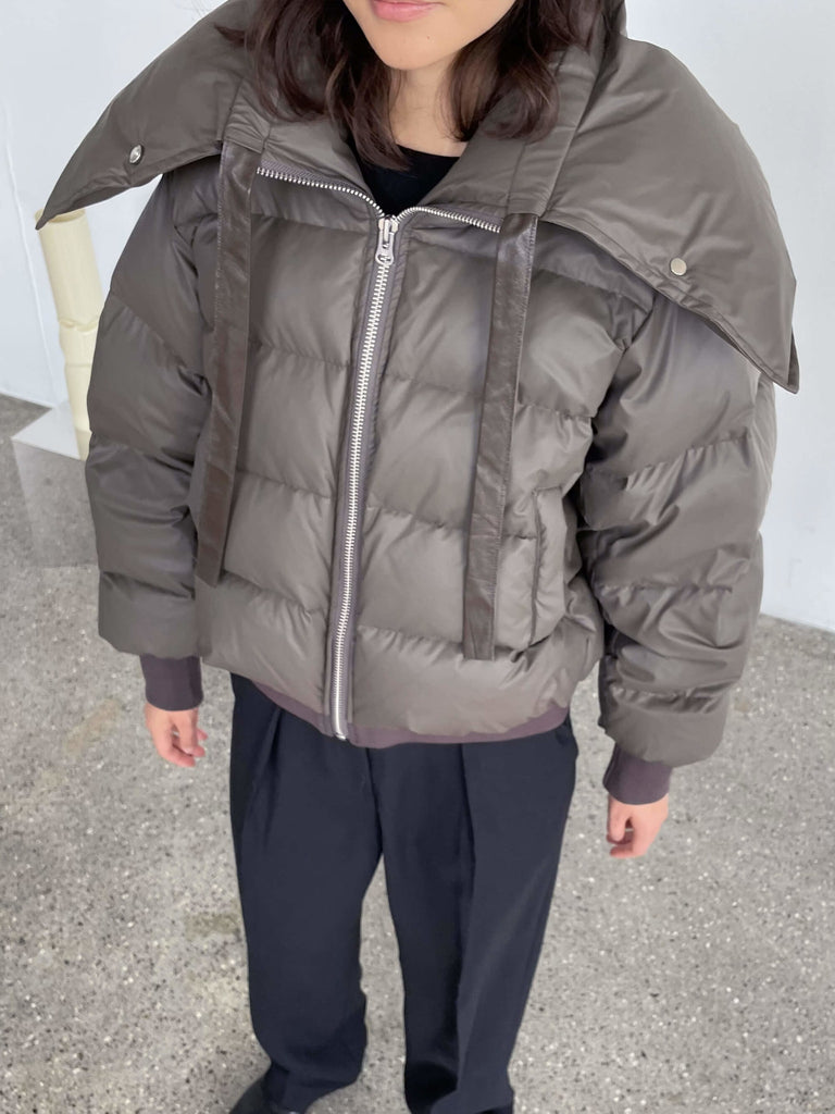 MORGAN PUFFER JACKET - GREY/BROWN