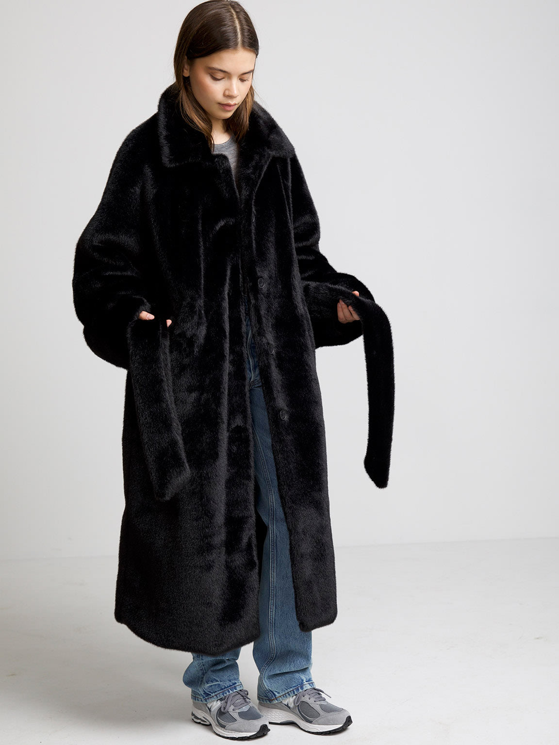 Faux fur black long coat hotsell