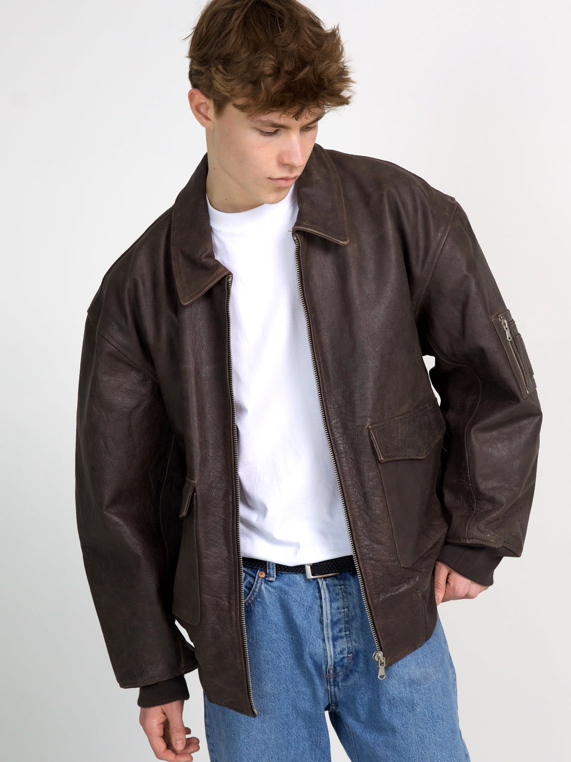 CLYDE LEATHER BOMBER - BROWN