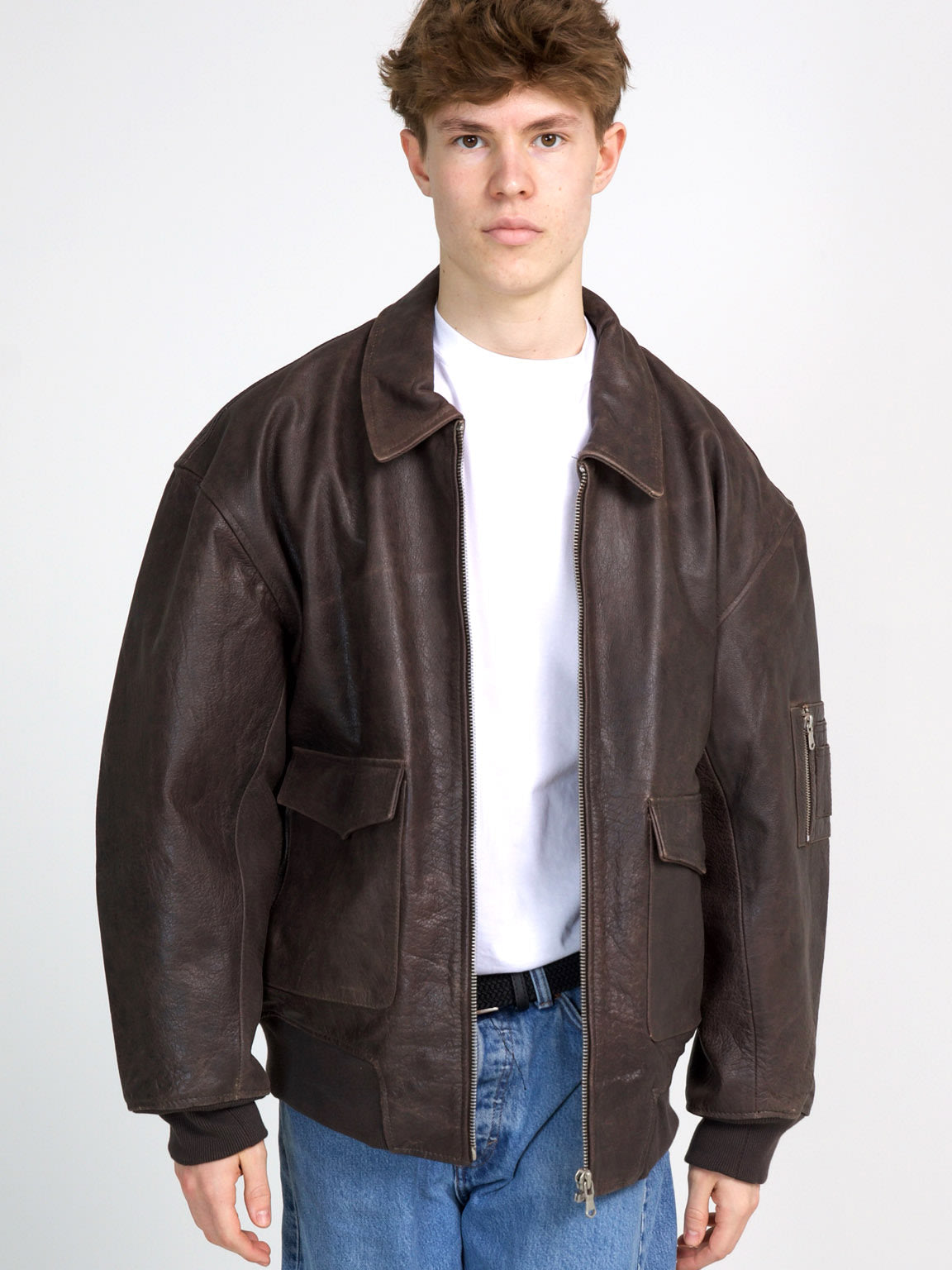 CLYDE LEATHER BOMBER - BROWN