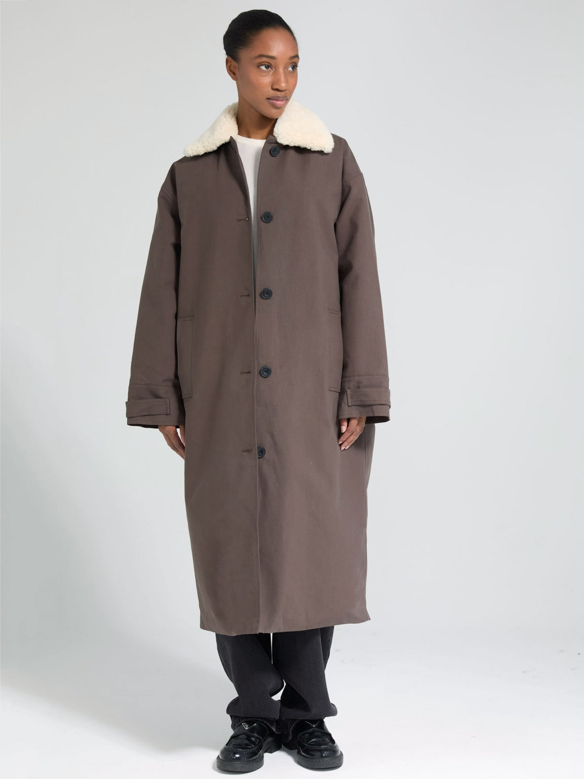 RITA PADDED CANVAS COAT - DARK BROWN