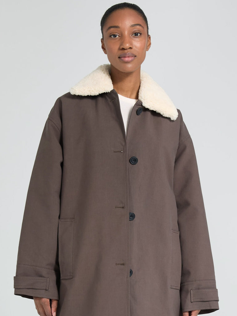 RITA PADDED CANVAS COAT - DARK BROWN