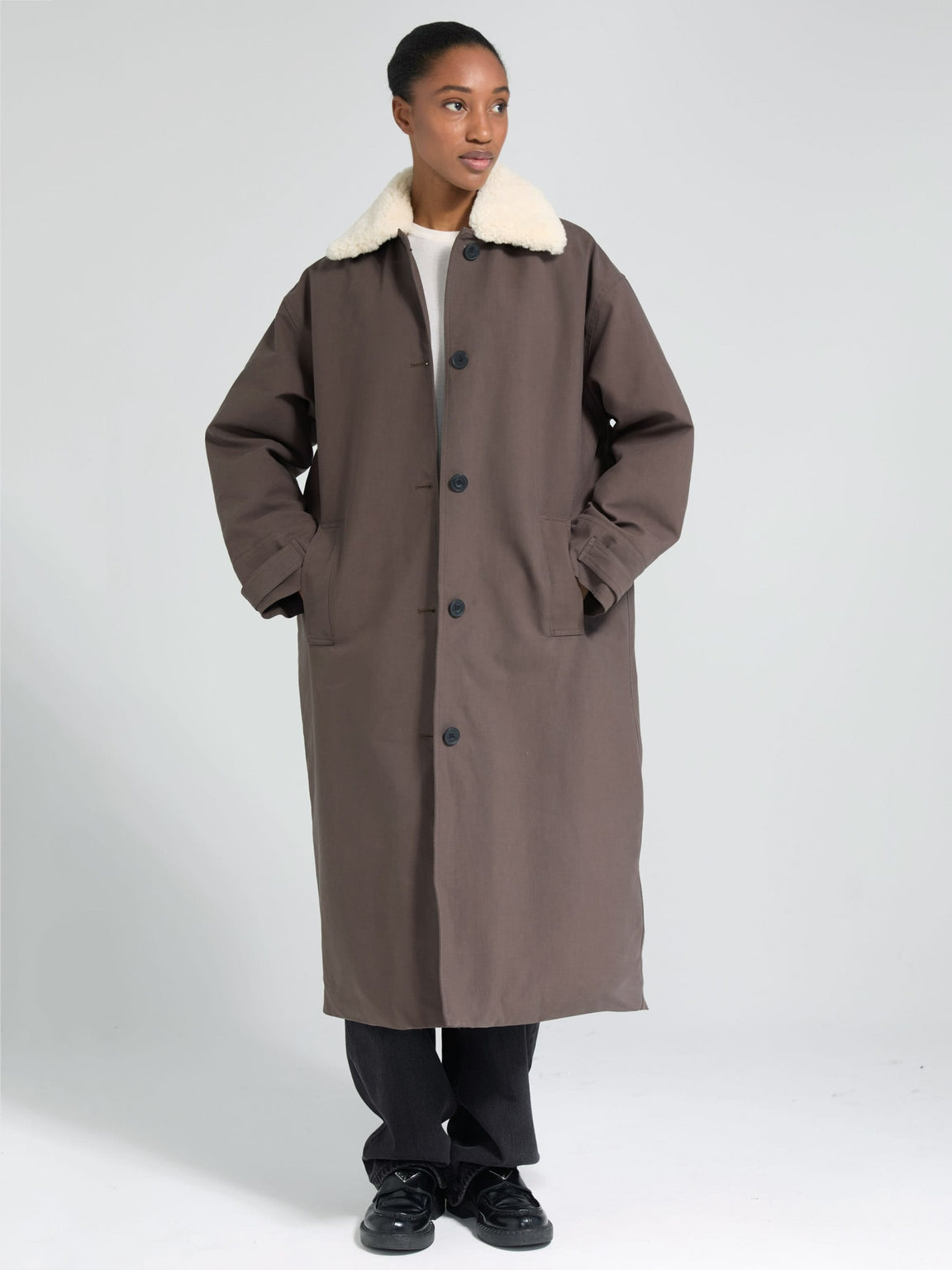 RITA PADDED CANVAS COAT - DARK BROWN