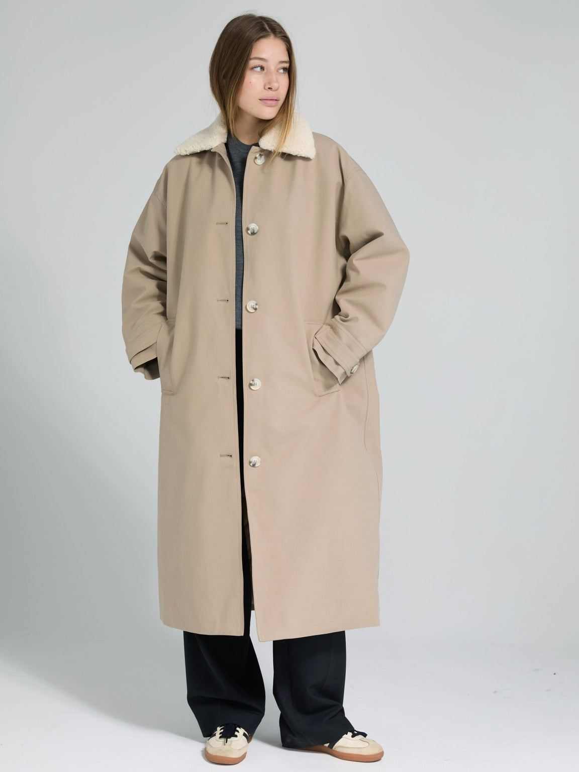 RITA PADDED CANVAS COAT - BEIGE