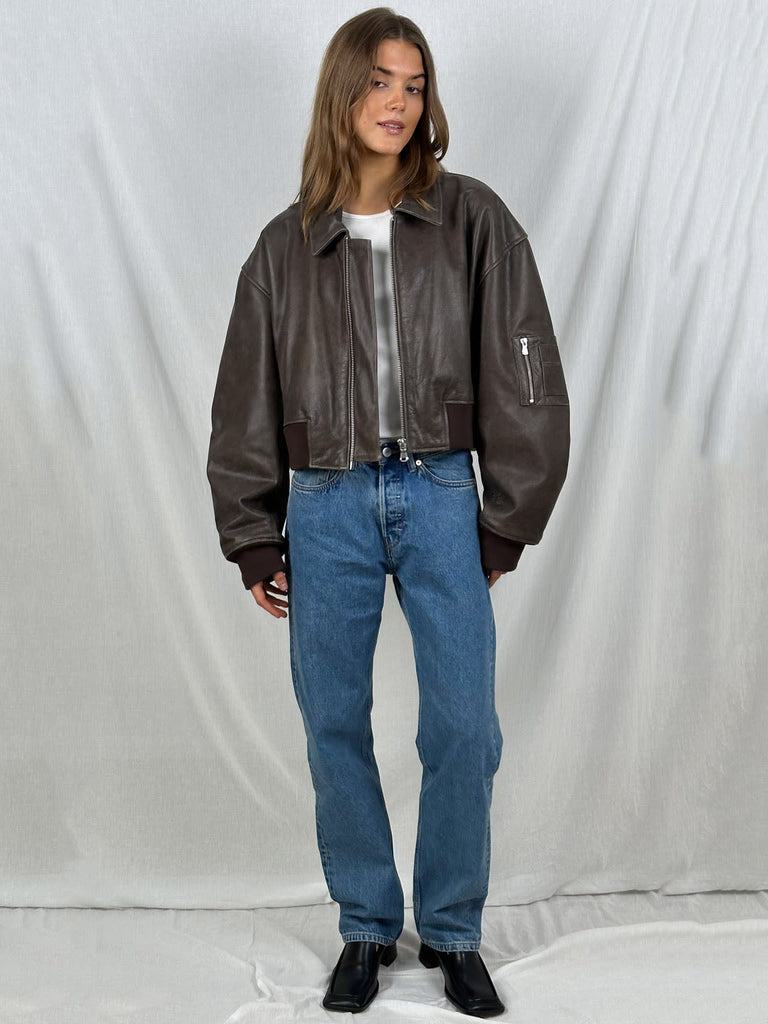 BONNIE CROPPED BOMBER - BROWN