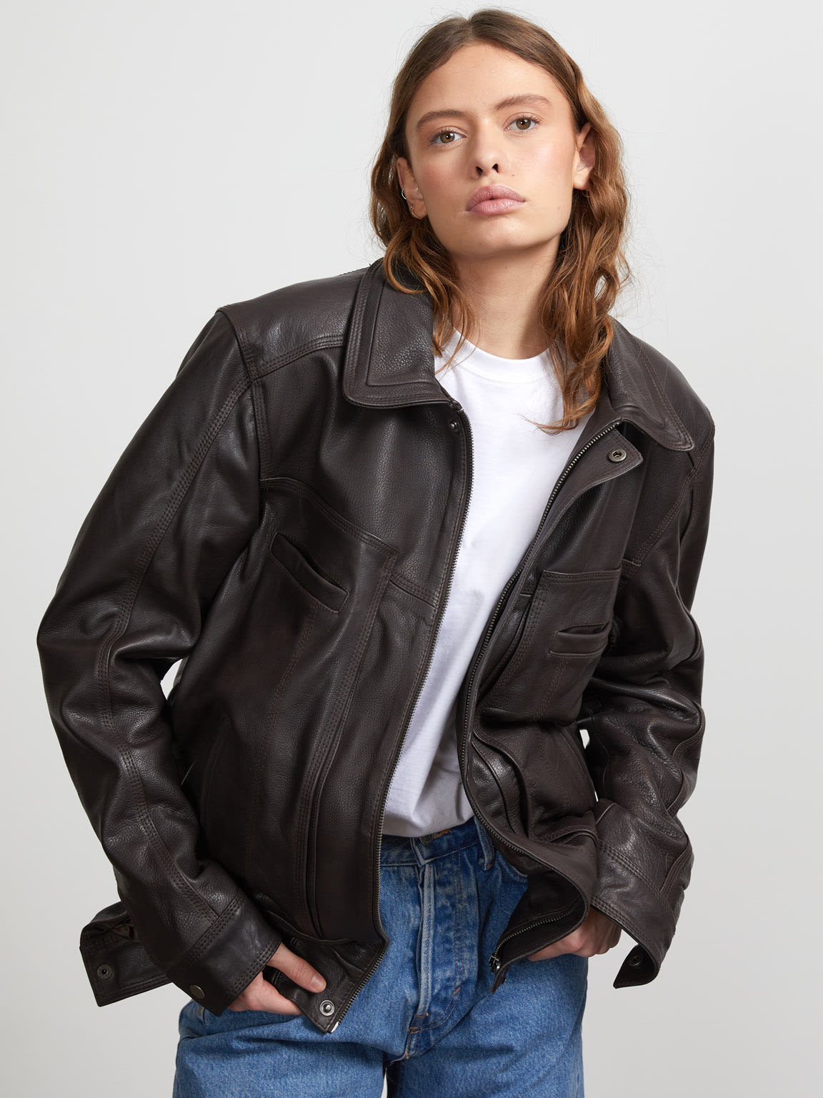 ZOLA LEATHER BOMBER - BROWN