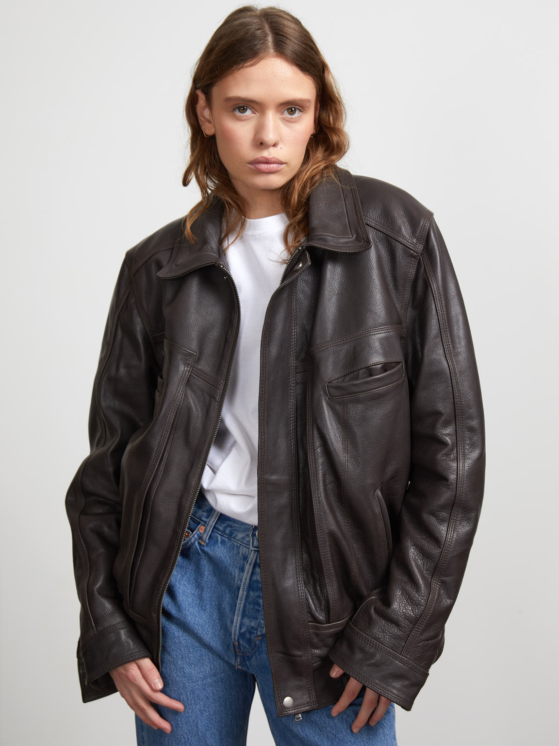 ZOLA LEATHER BOMBER - BROWN