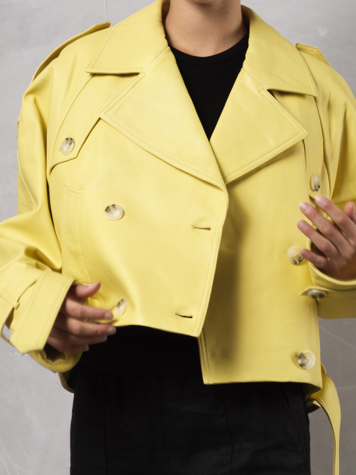 BOBBY LEATHER TRENCH JACKET - YELLOW