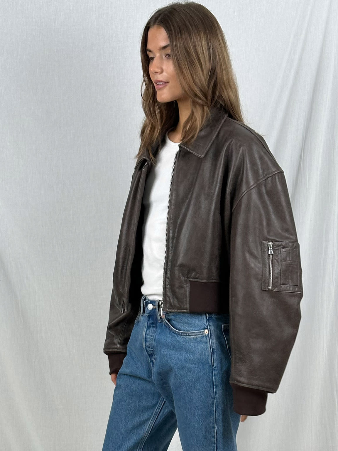 BONNIE CROPPED BOMBER - BROWN