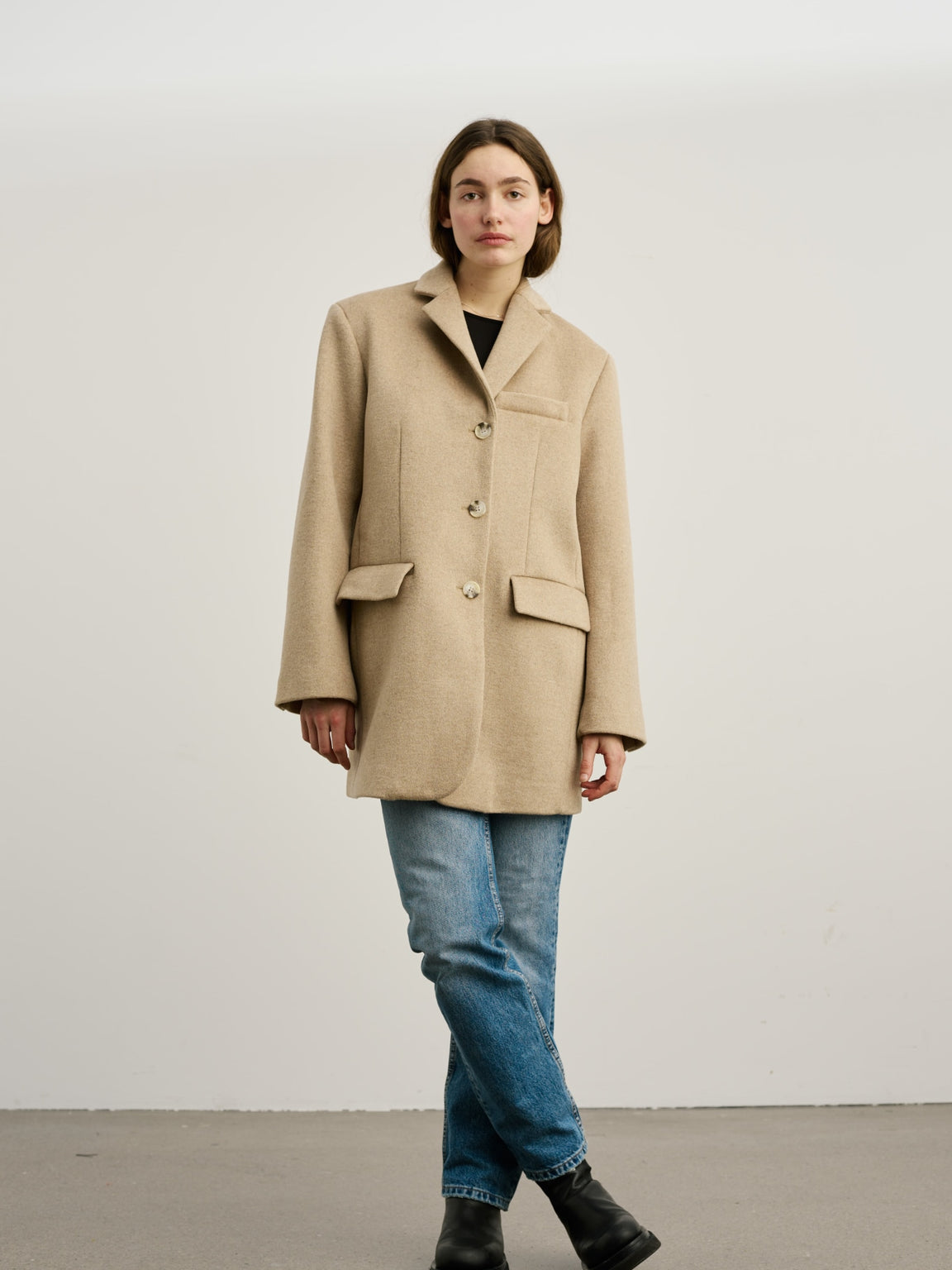  OTHER STORIES Relaxed Wool Blend Coat in Light Beige